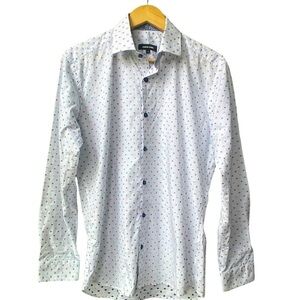 Jared Lang White Blue Textured Dress Causal Button Down‎ Shirt